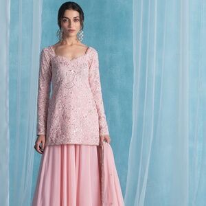 Lashkaraa Light Pink Embroidered Lucknowi Sharara Suit NWT